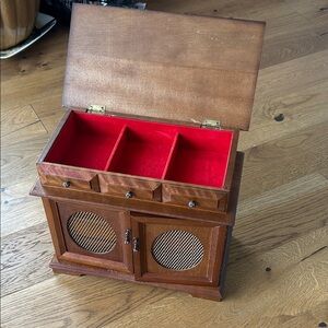 Wood music/ Jewelry Box with Red Velvet Lining